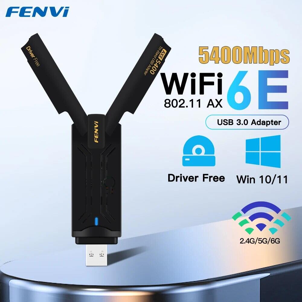 Fenvi Ax5400 Wifi 6E Bộ chuyển đổi USB dongle Tri ban nhạc 2.4G/5G/6GHz USB3.0 Wifi 6 Mạng Card Ante