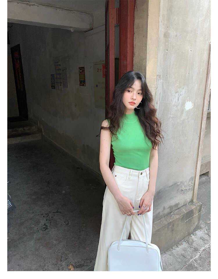 Wine Noon [Xixi] Hong Kong Style Retro Autumn High Waist Slim-Fit Wide-Legged Pants Micro-La Mop Pants White Denim Female · v2