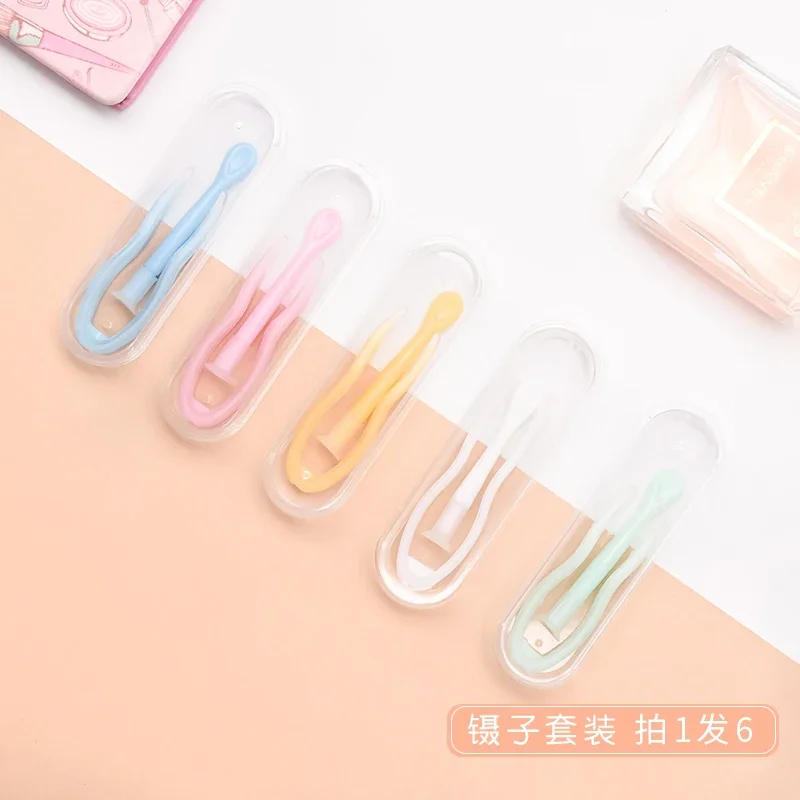 6 Pairs of Invisible Myopia Glasses Case Silicone Drain Plunger Clip Tweezers Cosmetic Contact Lenses Couple Box Wearing Picking Tools
