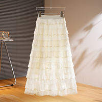 XUEFULING | High Waist A-Line Flared Multilayer Ruffles Tulle Skirt