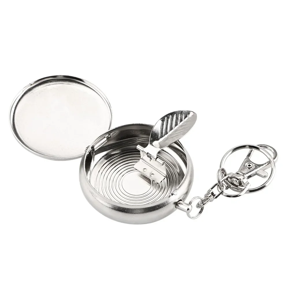 Portable car cigarette ashtray random pattern pocket ashtray with keychain mini stainless steel