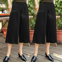 Lieoyuarn | Loose Flared 3/4 Length Cotton Linen Pants