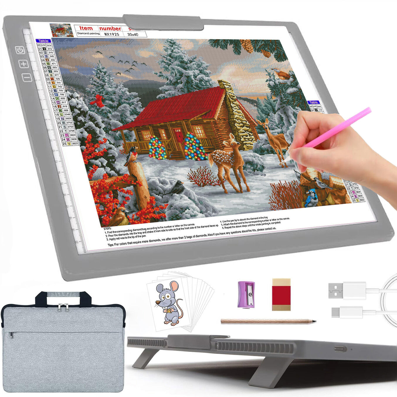 A4 Rechargeable Art Tracing Light Pad LED Drawing Board with Foldable Tilt Stand & Multi-Level Brightness for Diamond Painting