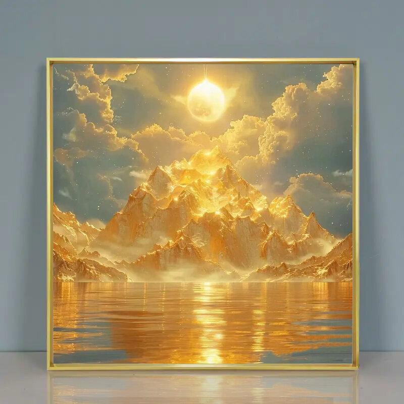 Golden Mountain Wall Art Abstract Landscape Oil Painting For