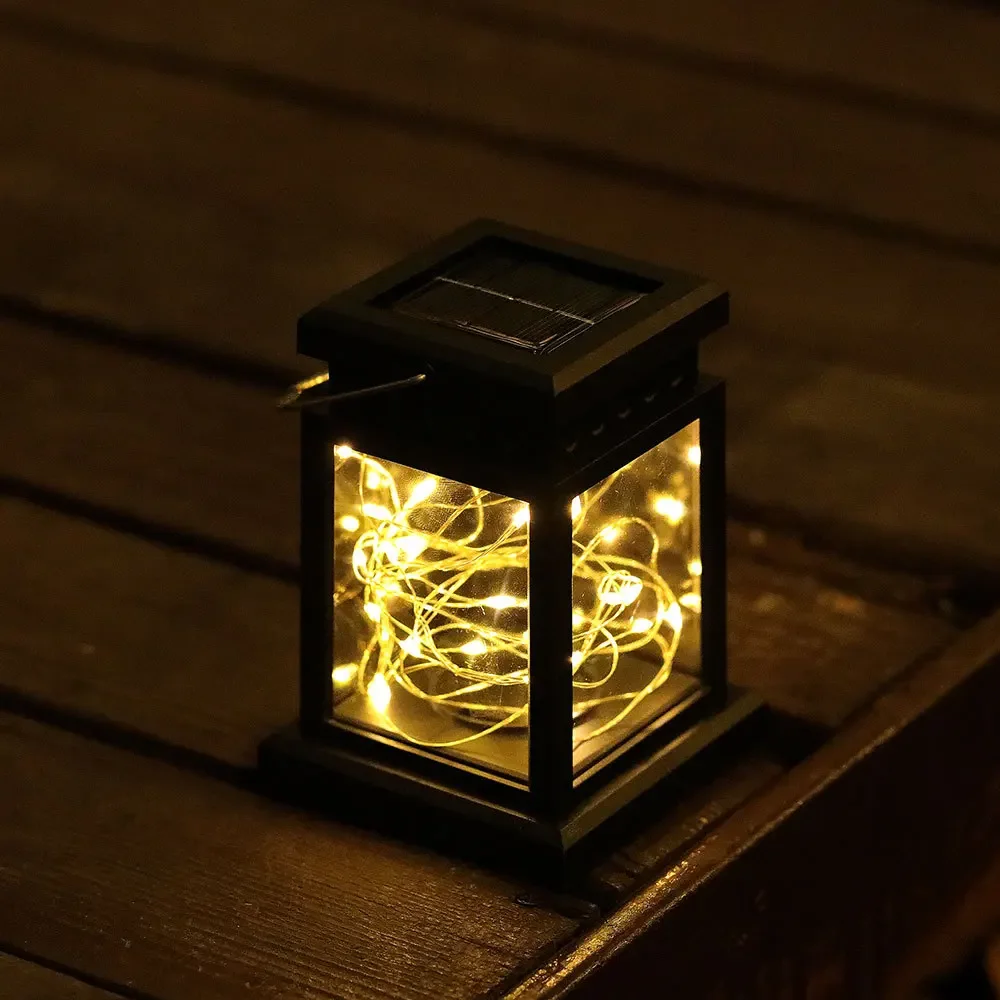 Solar Light Outdoor Garden Flickering Candle Lantern Lamp Solar Powered Hanging LED String Lights for Patio Garden Decoration