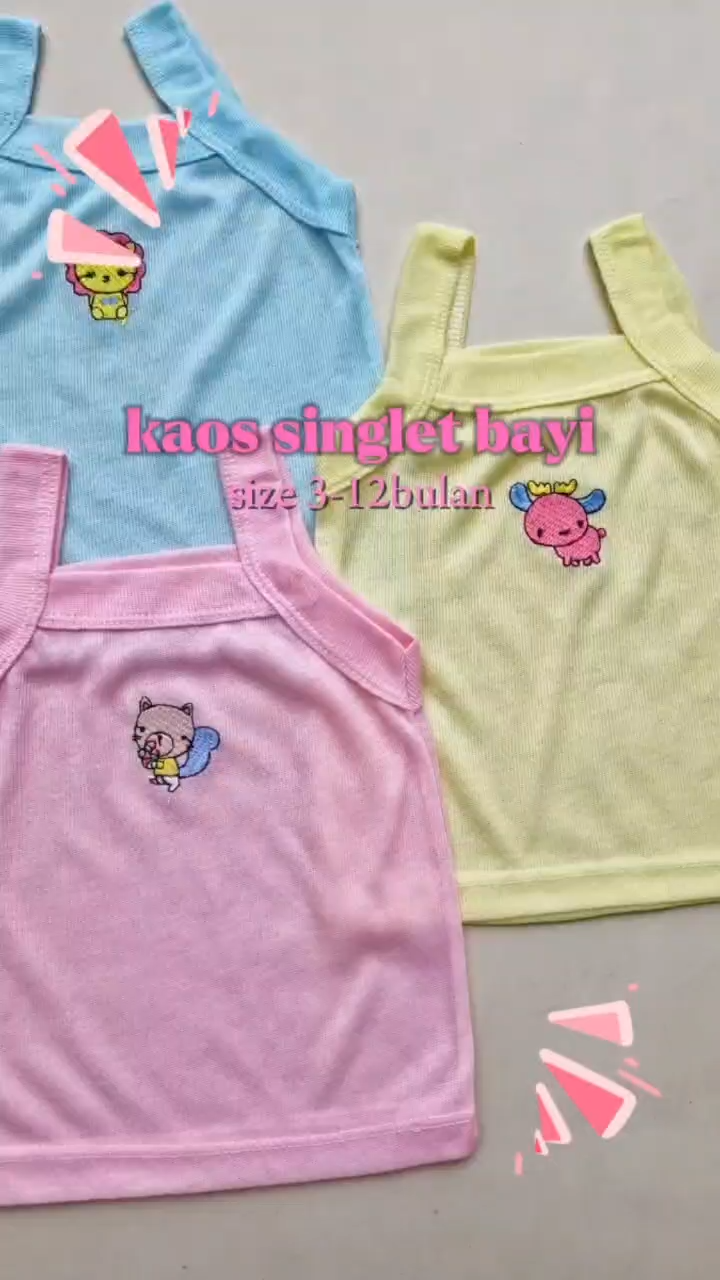 6pcs Kaos dalam singlet bordir bayi cewek 3-12 bulan kaos dalam anak perempuan Risyababystore