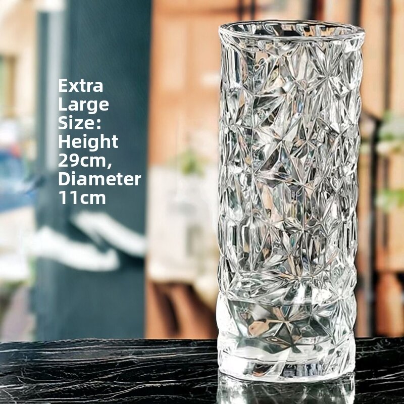 XSR | Luxurious Large Straight Glass Vase for Fresh Flower Water Cultivation and Lucky Bamboo