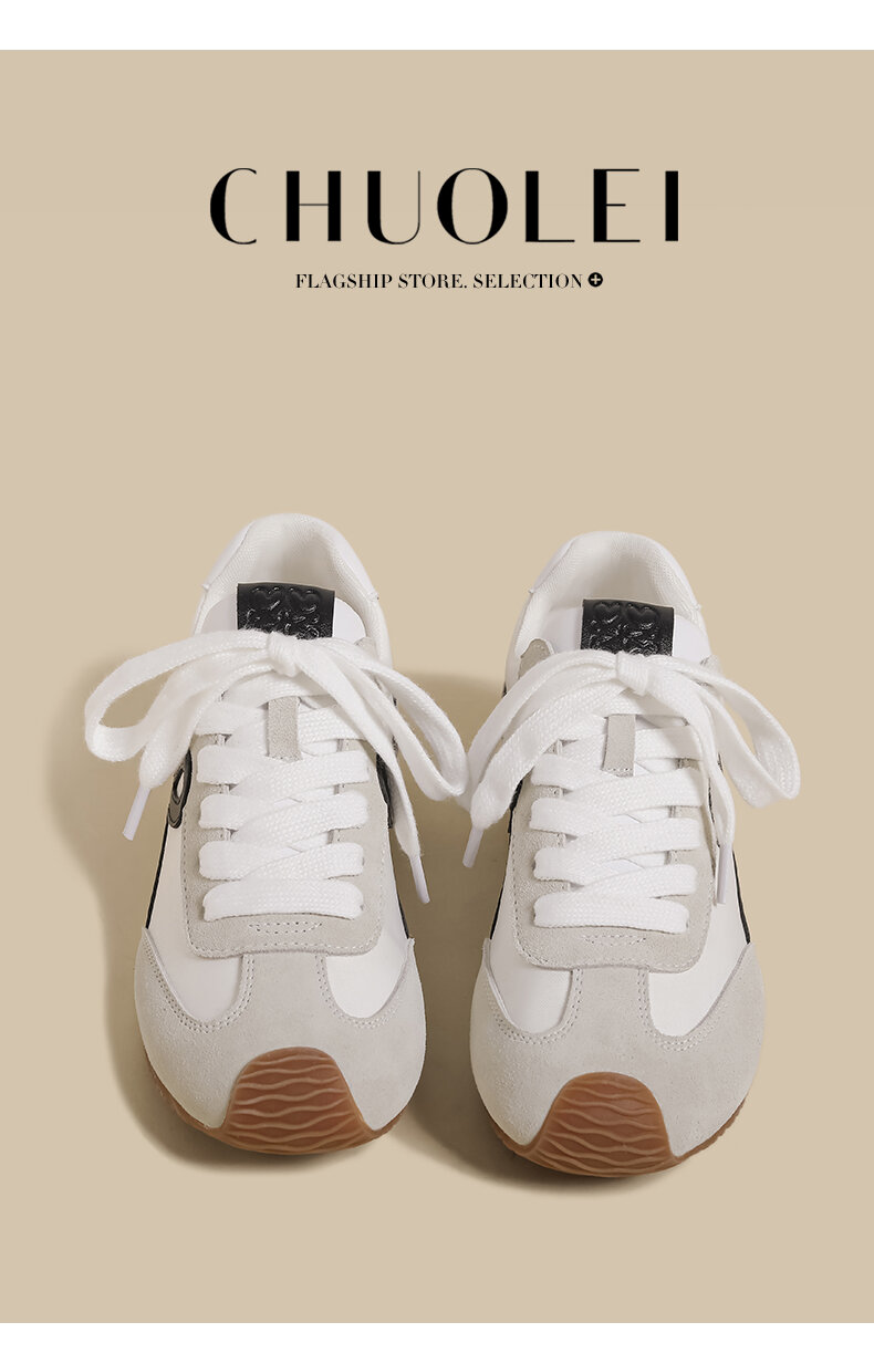 White Sporty Flat Bottom De Xin Women's Shoes Spring Autumn New Style Color Block Retro Dad Casual All-Match Running Shoes · v7
