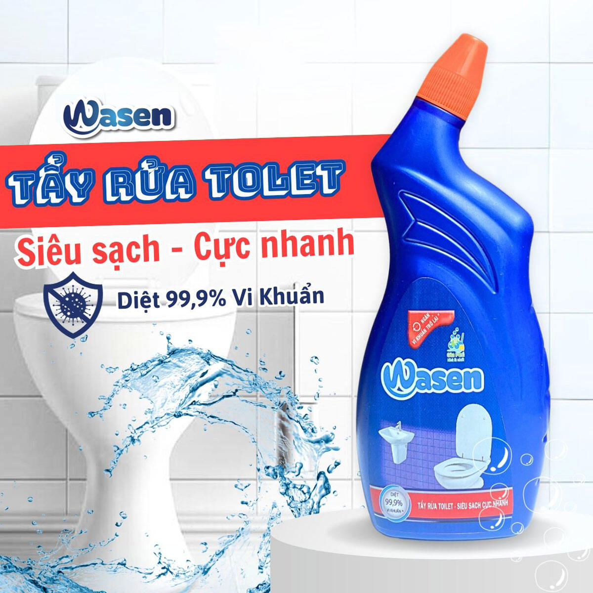 Chai tẩy TOILET 500ml nhà vệ sinh diệt khuẩn 99.9% WASEN giúp sạch sẽ, sáng bóng