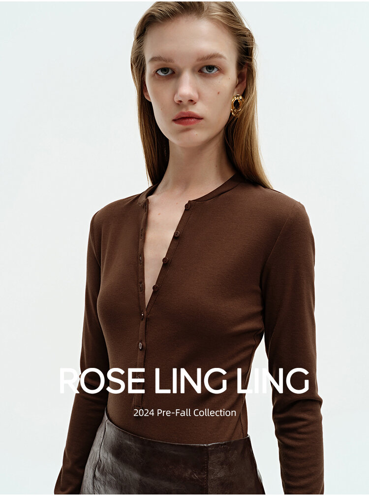 RoseLingLing Ultra-Fine Australian Silk Wool Blend Slimming Knit T-Shirt with Henley Collar for Women Casual Summer Style