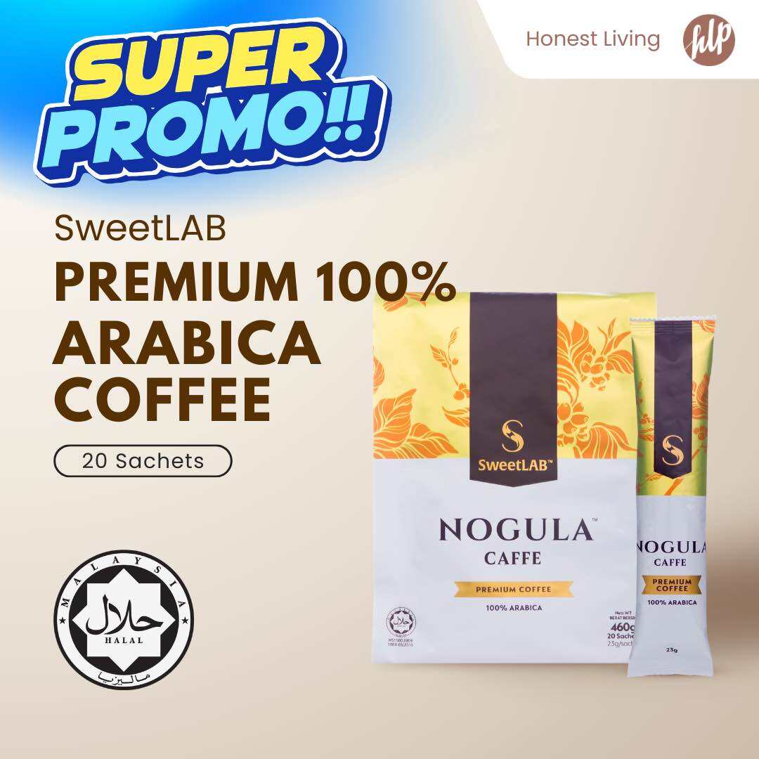 SweetLAB Nogula Caffe 100% Arabica 3 in 1 Instant Coffee | Halal | Low Sugar Diet (20 sachets/pouch). 