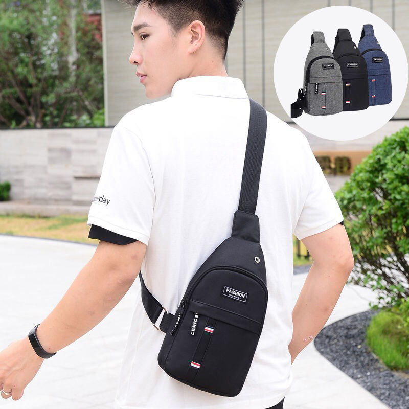 1pc Men Fashion Fashion Instinct Nylon Men Chest Bag Earphone Hole Casual Men Chest Ba