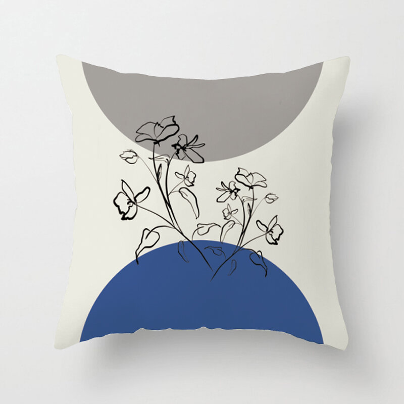 Nordic Geometry Simple Minimalist Blue Line Sofa Pillowcase Home Decorative Cushion Cover Square PP Cotton Filling