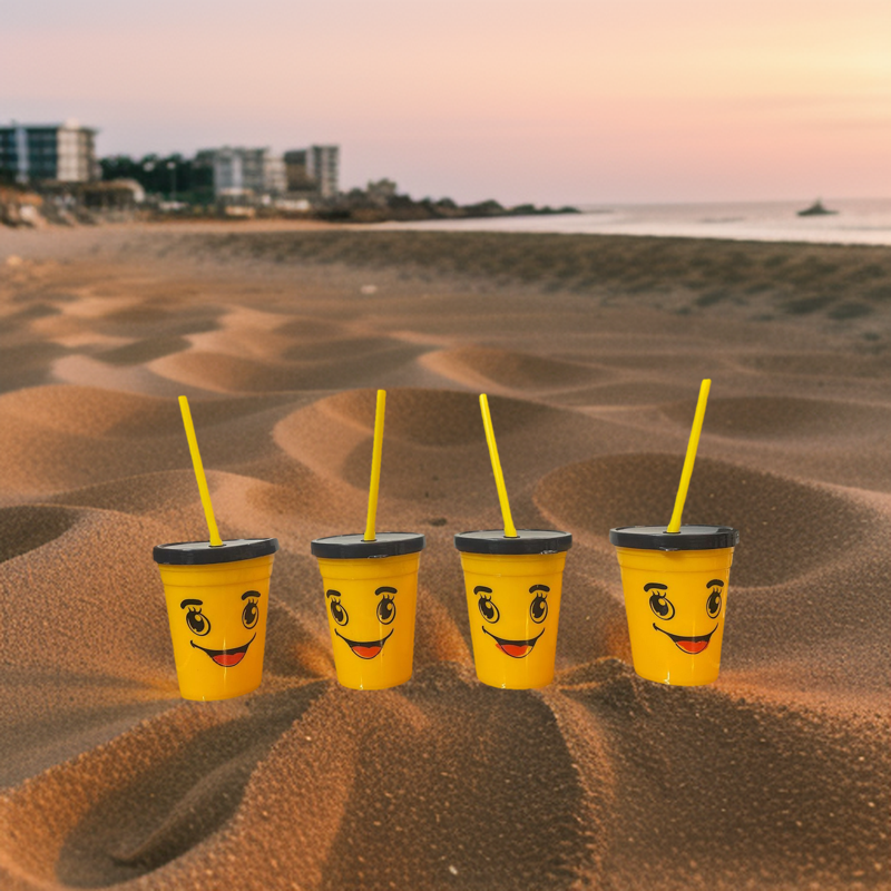 Small Size Emoji Glasses with cap and straw. 