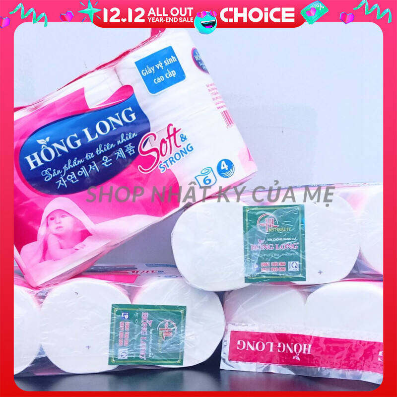 Lốc 6 Cuộn Giấy vệ sinh HỒNG LONG, 4 Lớp, 1 Cuộn chắc tay lên tới 350 tờ, Bột giấy nguyên chất, Giấy loại 1, Giá siêu sỉ.