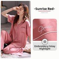 JIALEFEN | Silk-like Summer Sleepwear Short Sleeve Long Pants Set