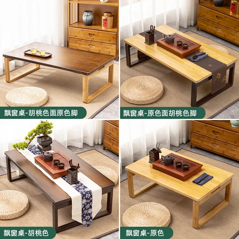 Japanese Style Tatami Small Table Foldable Bay Window Small Coffee Table Bamboo Kang Table Home Living Room Low Table Solid Wood Bay Window Table