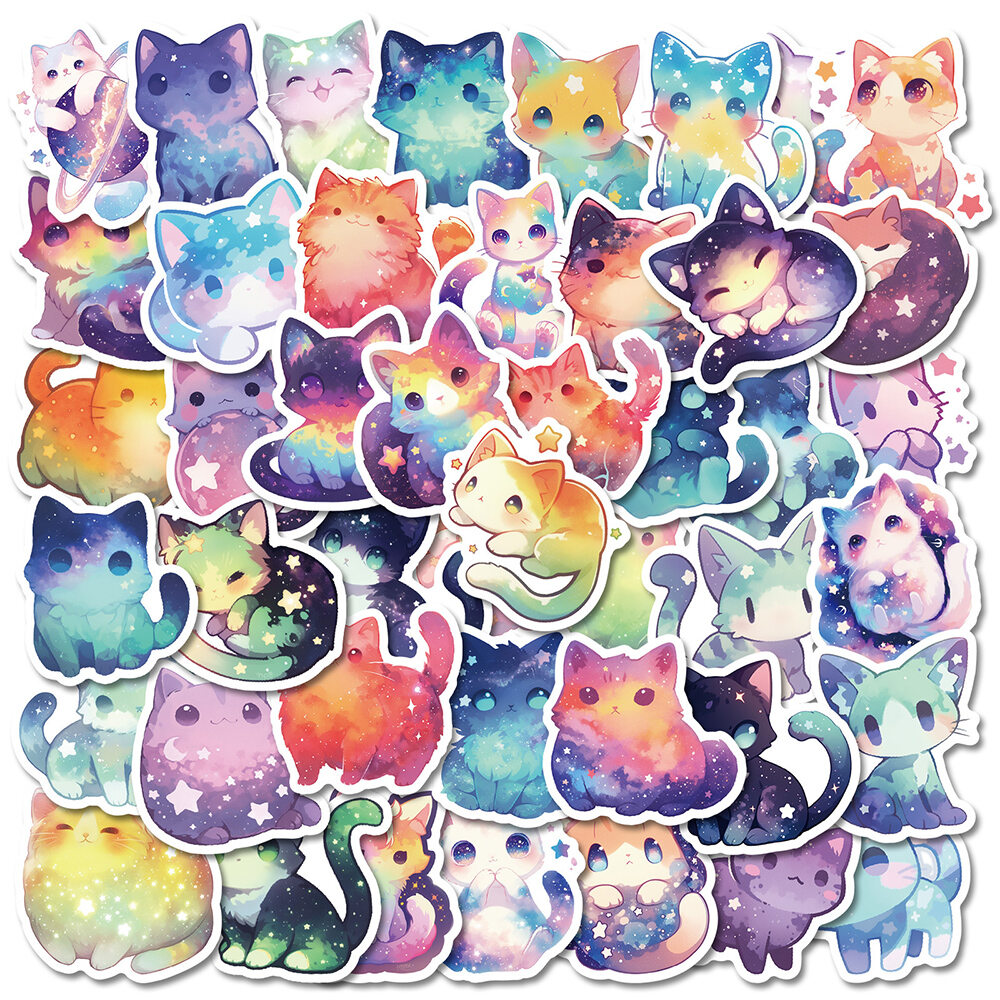 10/30/50pcs Starry Sky Cats Stickers Cartoon Decals DIY Fridge Bike Phone Notebook Stationary Waterproof Cute Kids Sticker Toys