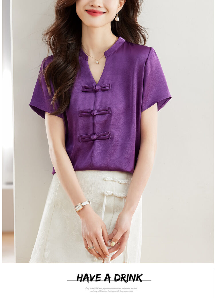 New Chinese Style Short Sleeve Shirt Women Summer 2025 New Fashion Black Embroidered Top Ladies Small Shirt Upper Body