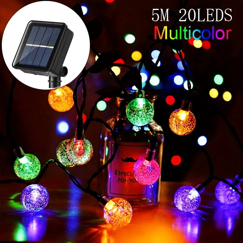 HOOPET | 20/50/100 LED Solar String Lights Warm White Outdoor Crystal Globe Lights Waterproof Solar Festoon Fairy Light For Garden