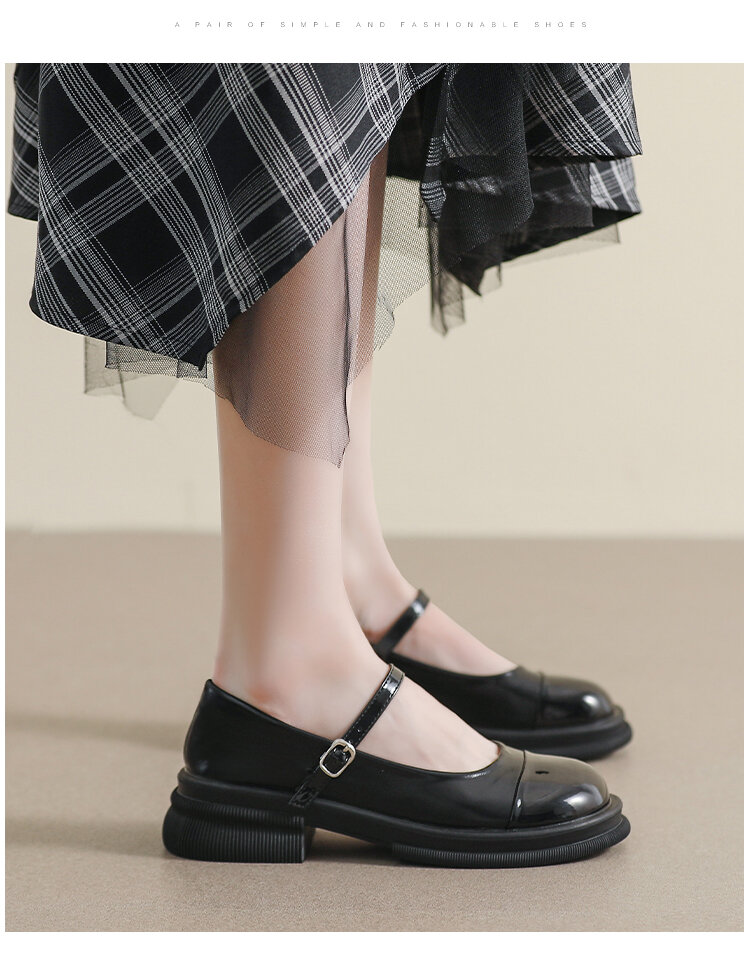 Genuine Leather Mary Janes Women's Shoes Spring Summer British Style Flats Large Size 41 for Skirts Thick Bottom Small Leather Shoes · v9