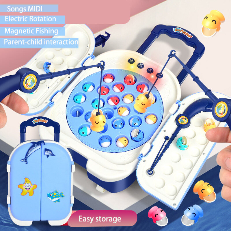 Multifunctional Fishing Trolley Case Electric Magnetic Fishing Toys  Children Fishing Game Set Toddler Early Learning Educational Toys