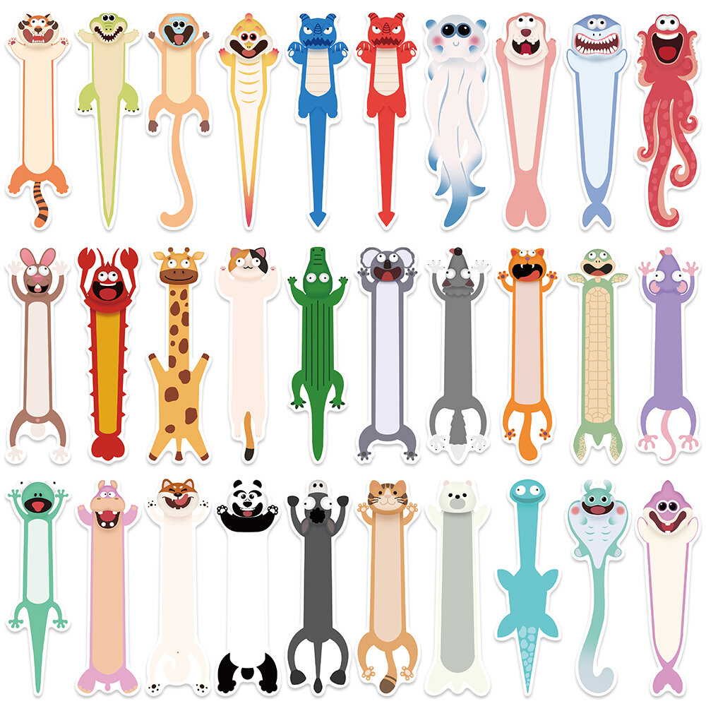 30PCS Cartoon Animal Bookmarks Funny Heterotypic Animal Bookmark Paper Card Marking Bookmarks Book Lovers Gift Reading Supplies