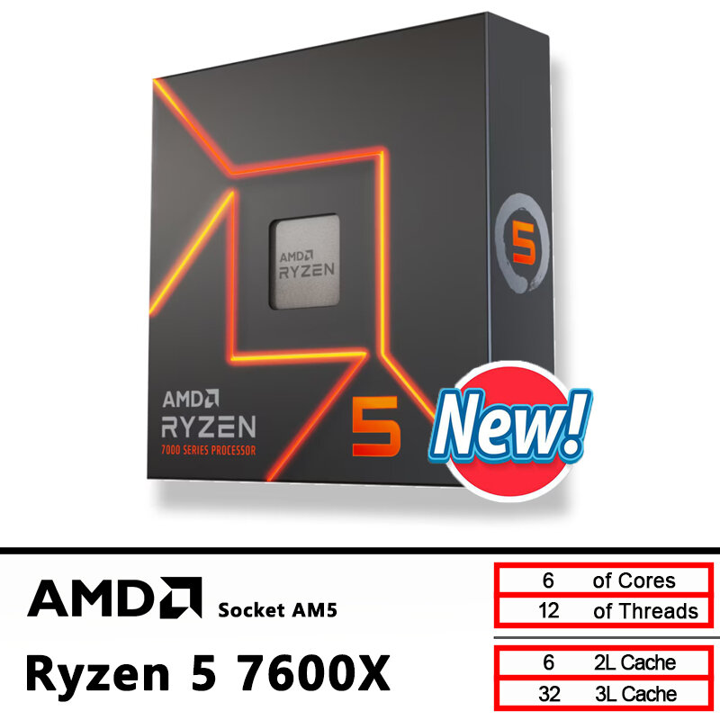 Amd Ryzen 5 7600X 6-Core 12-Thread Desktop Cpu 4.7Ghz Base 5.3Ghz