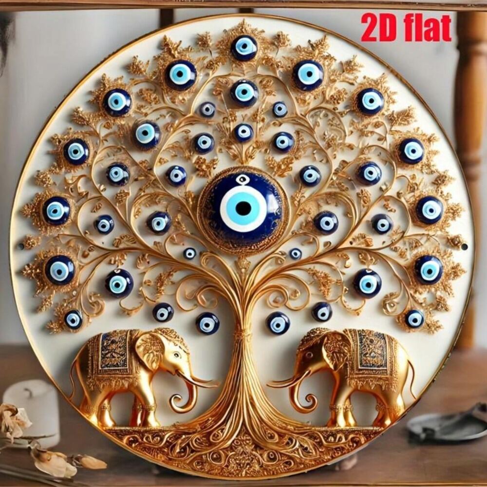 Evil Eye Round Wall Decor - Bohemian Hanging Wall Art for Living Room Bedroom Office Home Decoration