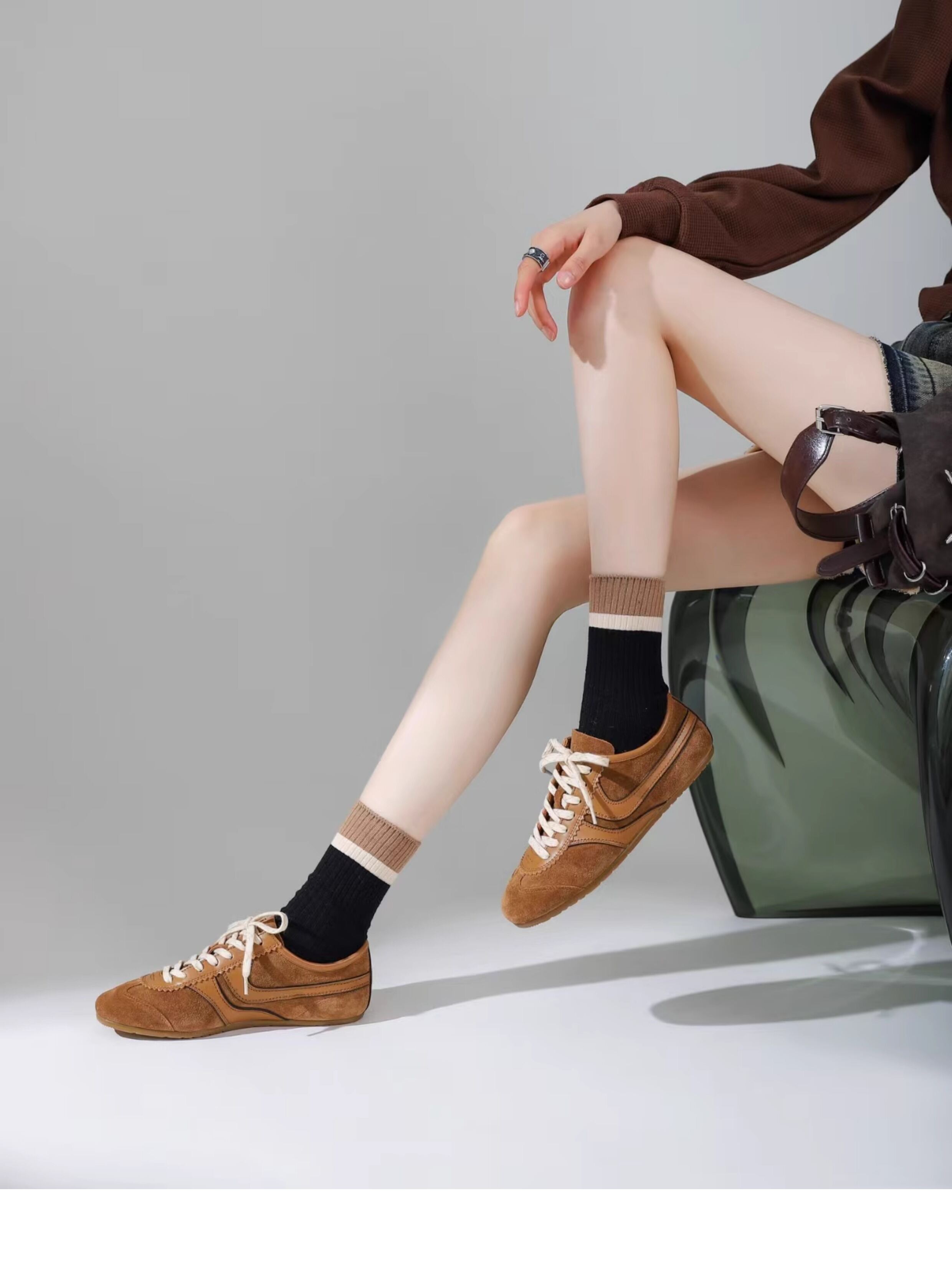 Olive Green Agam Shoes Deqin Casual Sneakers Women's Flat Bottom Sports Shoes Easy to Wear Comfortable Leather Interior · v12