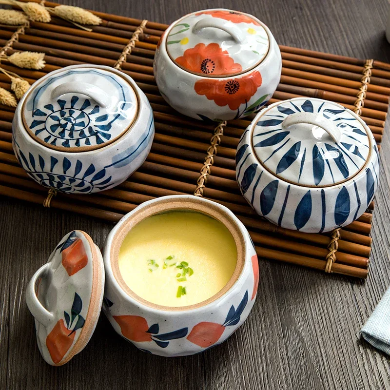 Japanese-Style Ceramic Stew Pot with Lid Steamer Water-Proof Bird's Nest Soup Pot Household High Temperature Resistant Liner Soup Stew Pot Small Stew Pot
