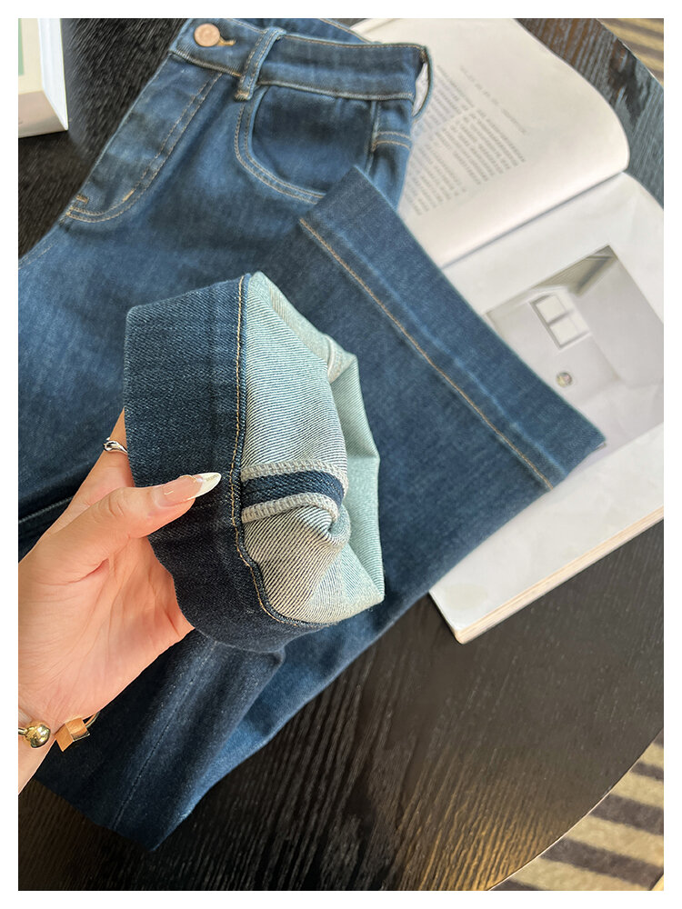 The Style Is Too Good! Retro Blue Straight-leg Denim Female 2024 Autumn New Arrival Ninth Loose Slim Looking Loose Pants · v2
