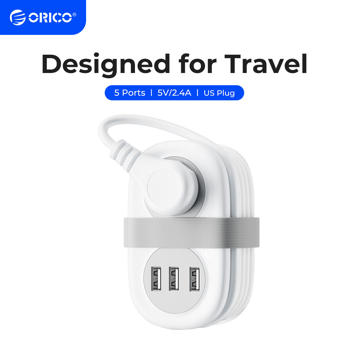Mini Power Strip with 3 USB Ports, ORICO 2 Outlet Portable Flat Plug Strip with 120cm Small Extension Cord, No Surge Protector for Cruise Ship Essentials Travel[3Pin US plug]