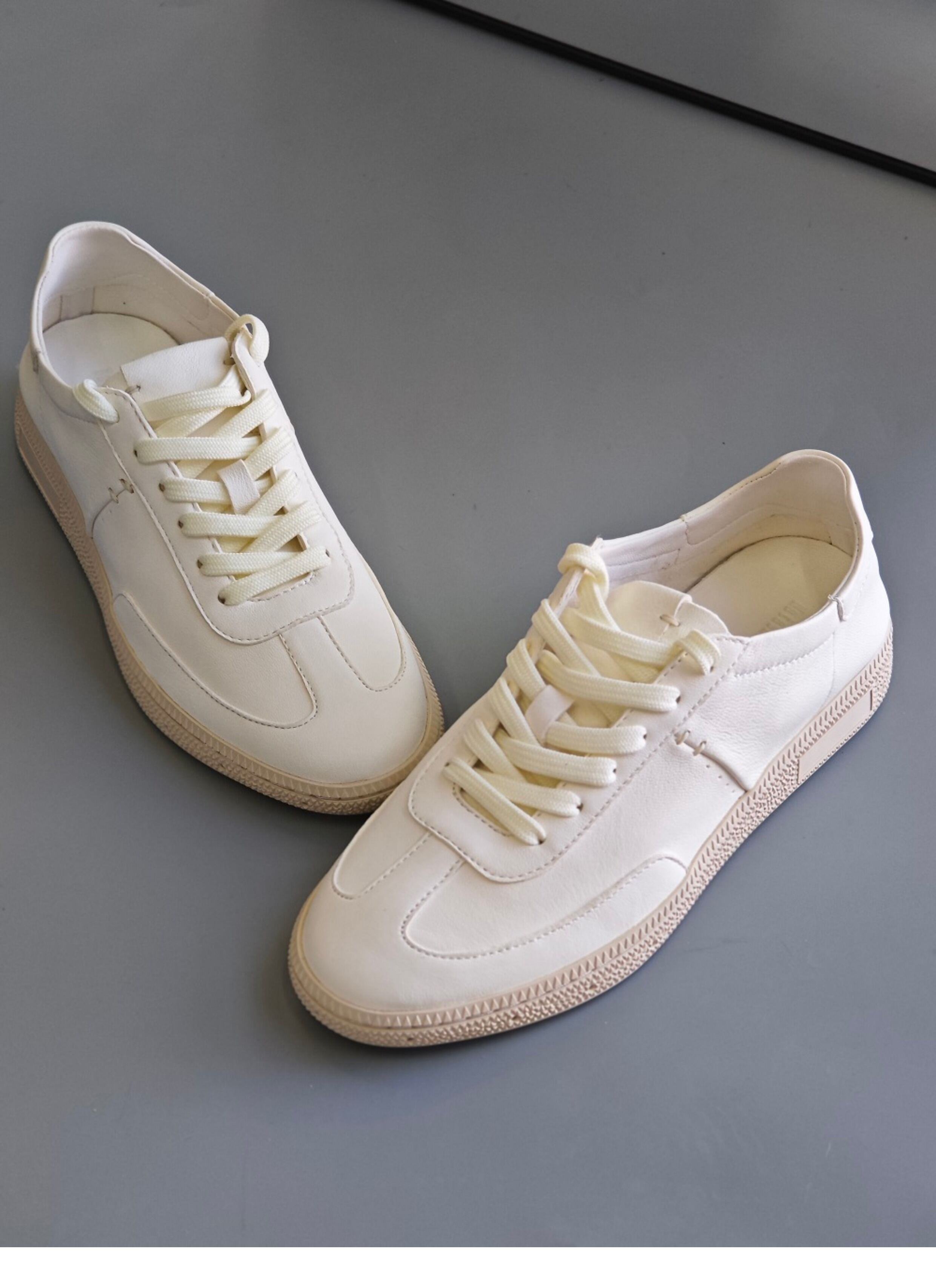 Amu Home Tannery Leather Sneakers Women's Casual Shoes round Toe Low Heel Deep Mouth Flat Bottom Stitched Together · v12