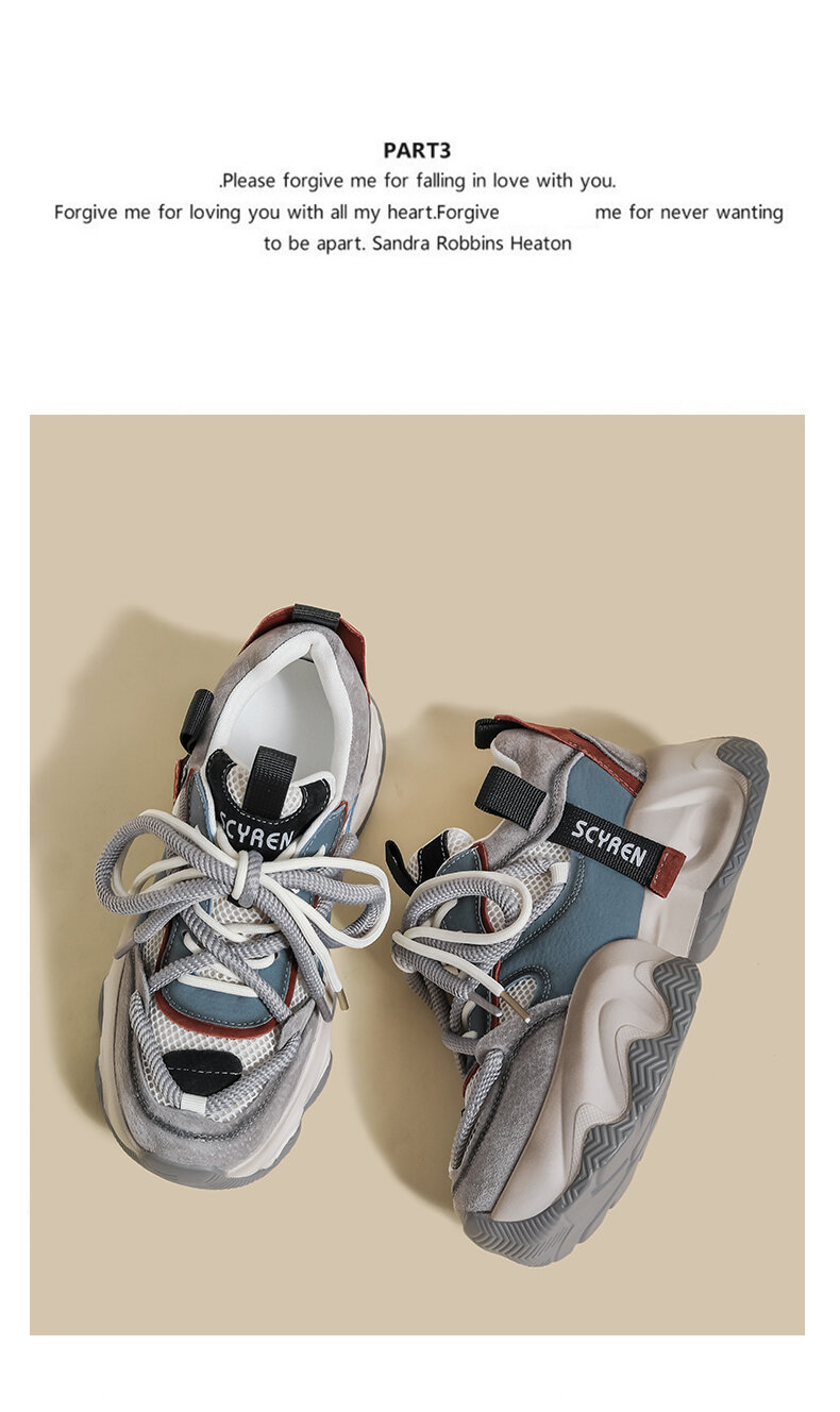 Women's Thick Bottom Dad Shoes Spring New Style Double Lace Casual Sports Sneakers Heightening Leisure Fashionable · v7