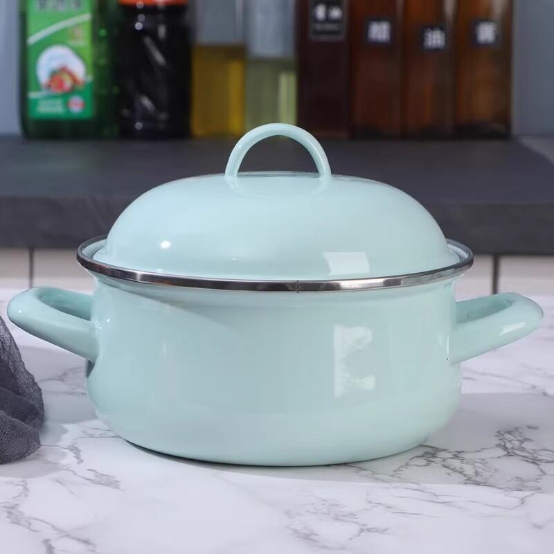 Thickened Olive Home Macaron Green Enamel Soup Pot Dormitory Instant Noodles Bowl Enamel Pot for Cooking And Boiling Water. 