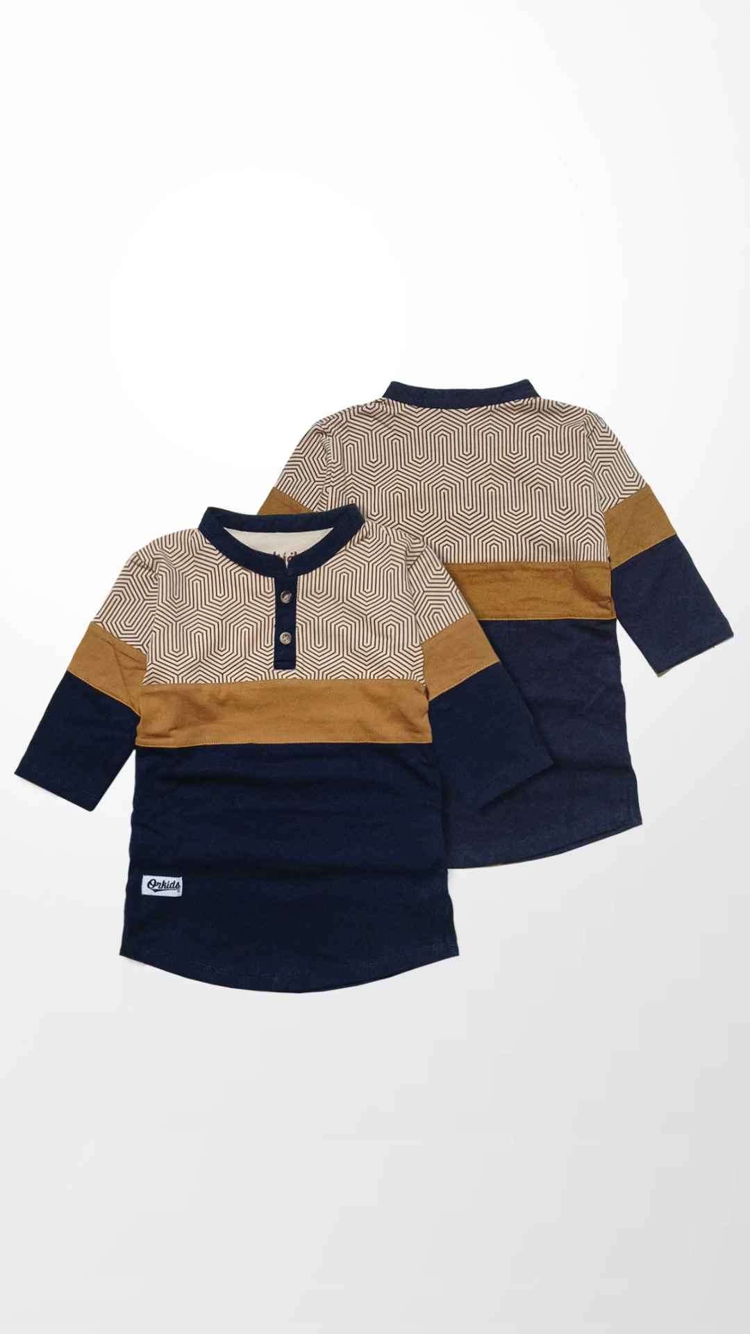 Baju koko Anak Kaos Kurta Laki-laki Muslim Usia 1 - 12 Tahun Kerah Mandarin Lengan 3/4 Zhaby Navy Cream