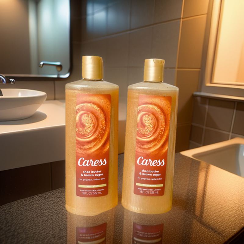 Sữa Tắm Hương Nước Hoa, Trắng Da Dưỡng Ẩm Tẩy Tế Bào Chết CARESS 532ml Nội Địa Mỹ - Chiết Xuất Bơ Hạt Mỡ Và đường Nâu (Có hạt tẩy tế bào chết)
