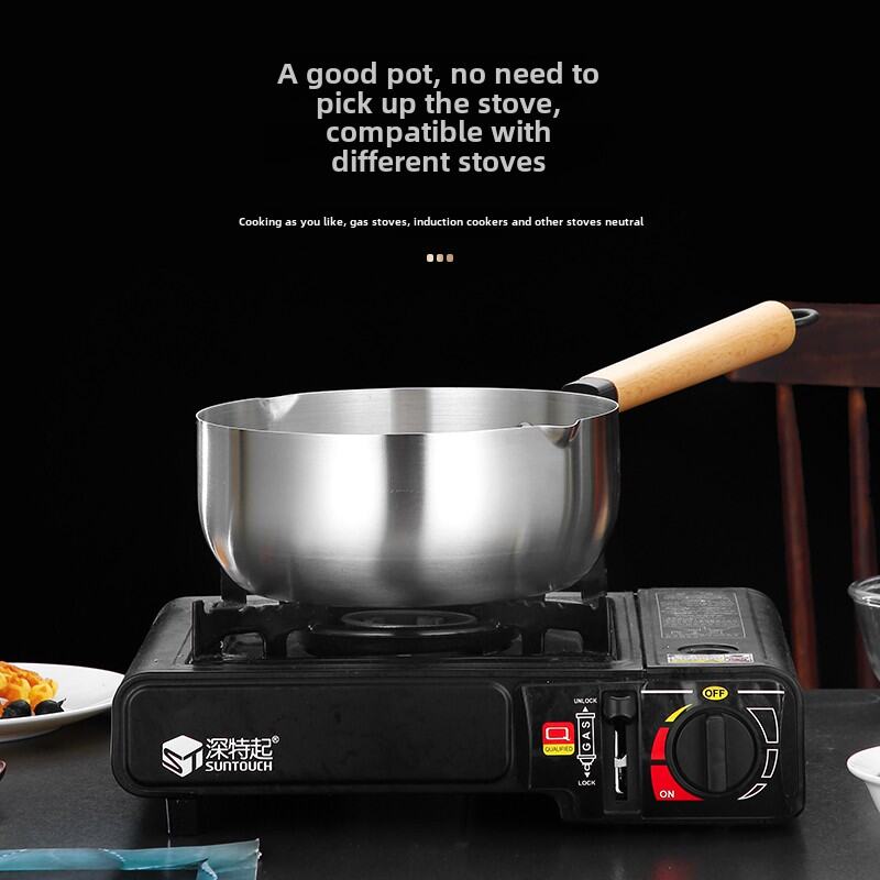 Japanese Style Snow Flat Pot 304 Stainless Steel Non-coated Stick Small Saucepan Home Use Noodles Frying Soup Induction Cooktop. 