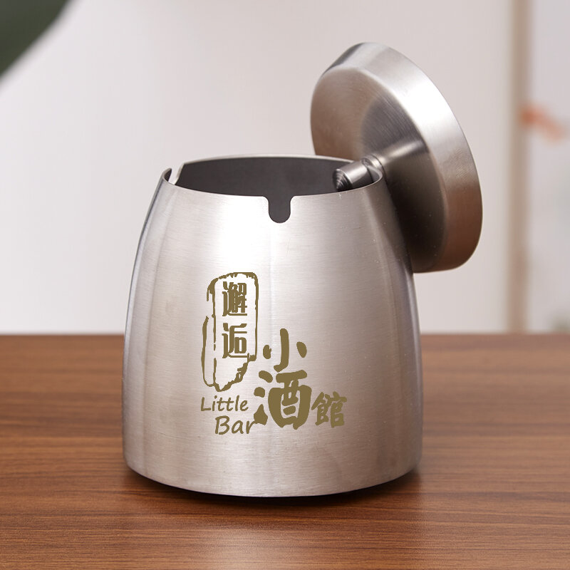 Large Size Stainless Steel Ashtray with Cover for Living Room Office Anti-Dust Creative Personalized Trendy Ashtray