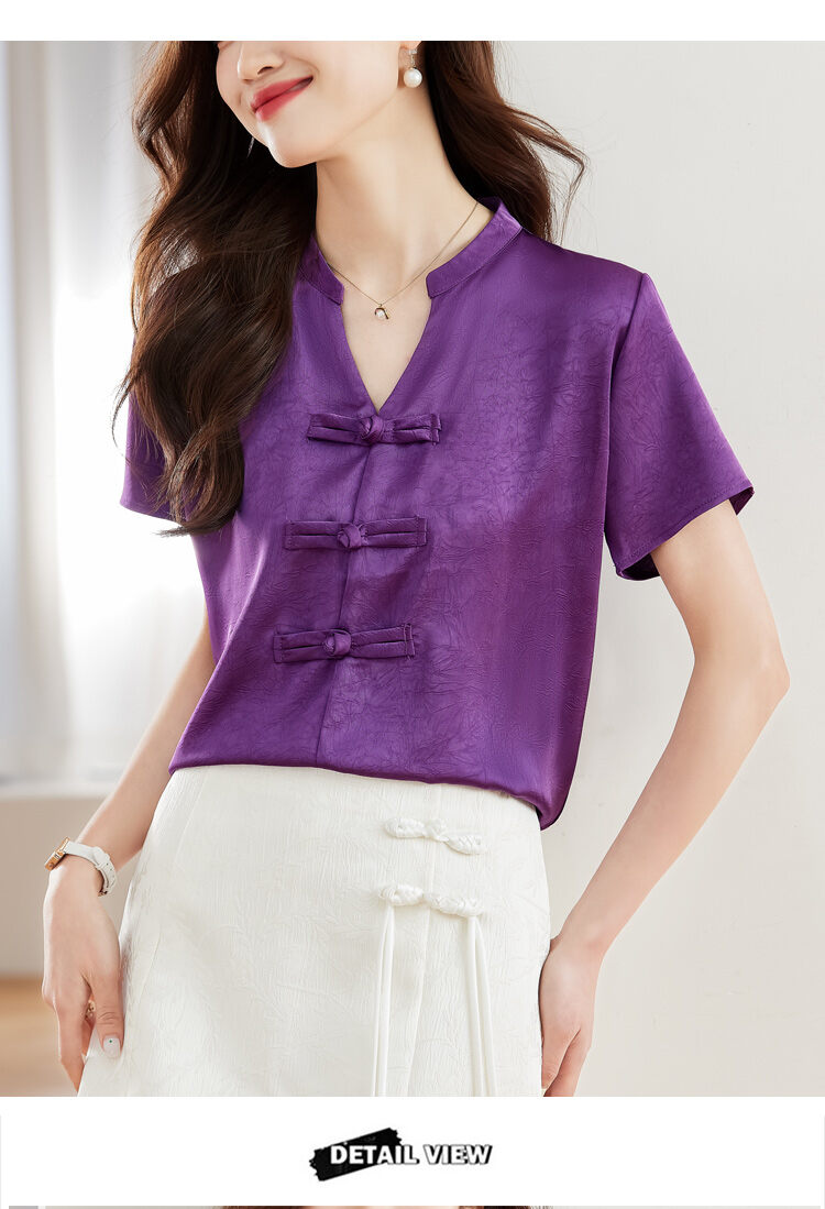 New Chinese Style Short Sleeve Shirt Women Summer 2025 New Fashion Black Embroidered Top Ladies Small Shirt Upper Body