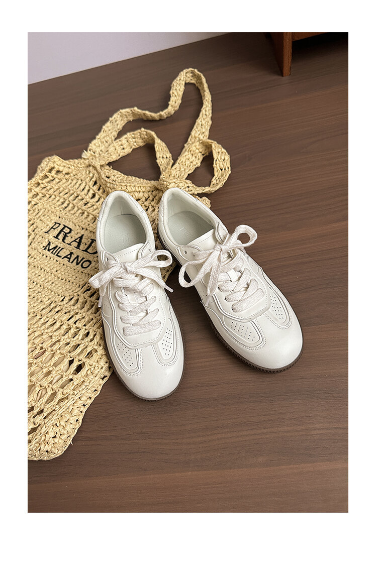 Classic Genuine Leather Flat Bottom Sports Shoes Women's Casual Fashion Sneakers Easy to Wear Cross Buckle round Toe Rubber Sole · v8