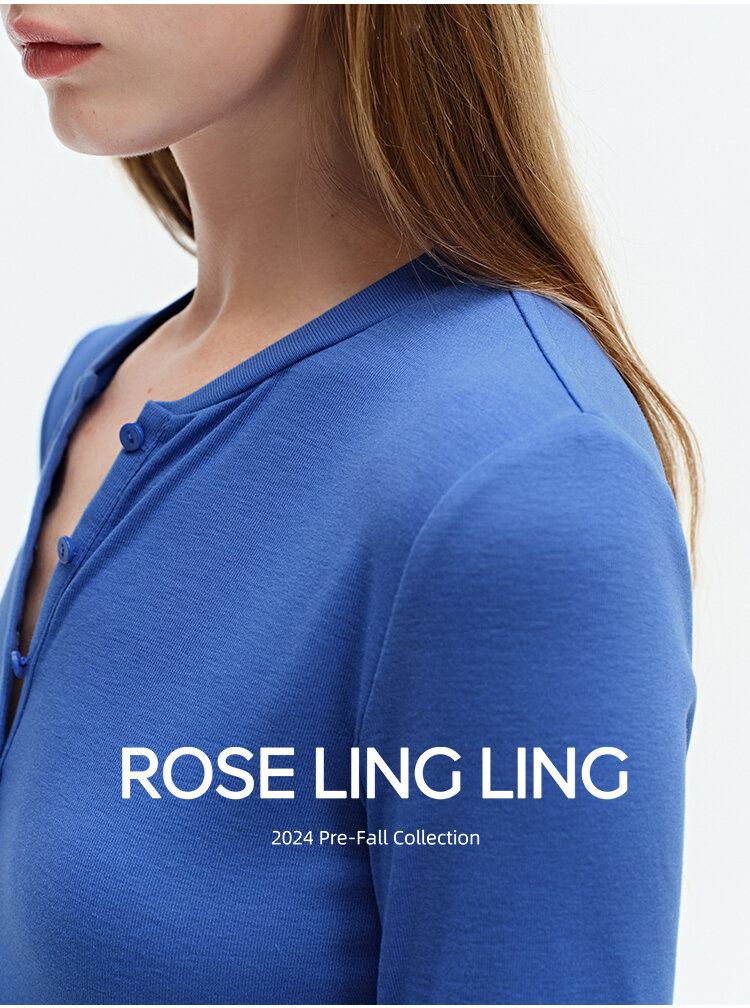 RoseLingLing Ultra-Fine Australian Silk Wool Blend Slimming Knit T-Shirt with Henley Collar for Women Casual Summer Style