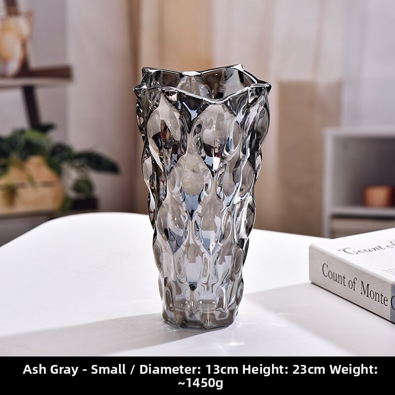 Nordic Luxury Large Diameter Crystal Glass Flower Vase for Flowers And Green Plants Home Hotel Floral Decorations