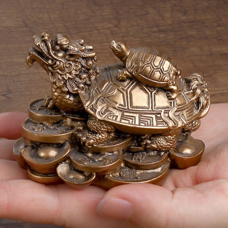 1 Resin Gold/bronze Feng Shui Dragon Turtle Statue Coin Wealth Home Desk Decoration Animal Jewelry