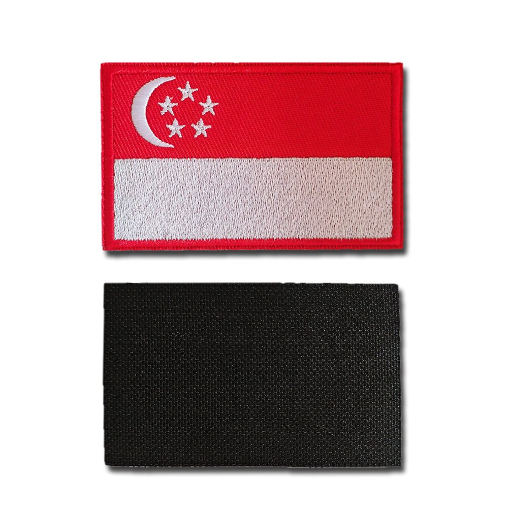 1Pc Singapore National Flag Sew On Embroidered Velcro Patches For DIY Clothes Hat Bag Backpack Accessory