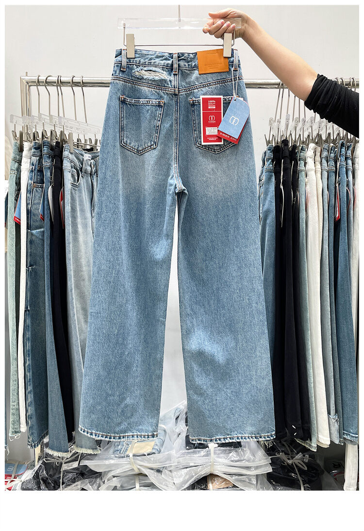 American Style Vintage Blue High Waist Wide Leg Jeans Women Loose Slim Straight Long Pants X-mier Denim Trousers for Ladies · v2