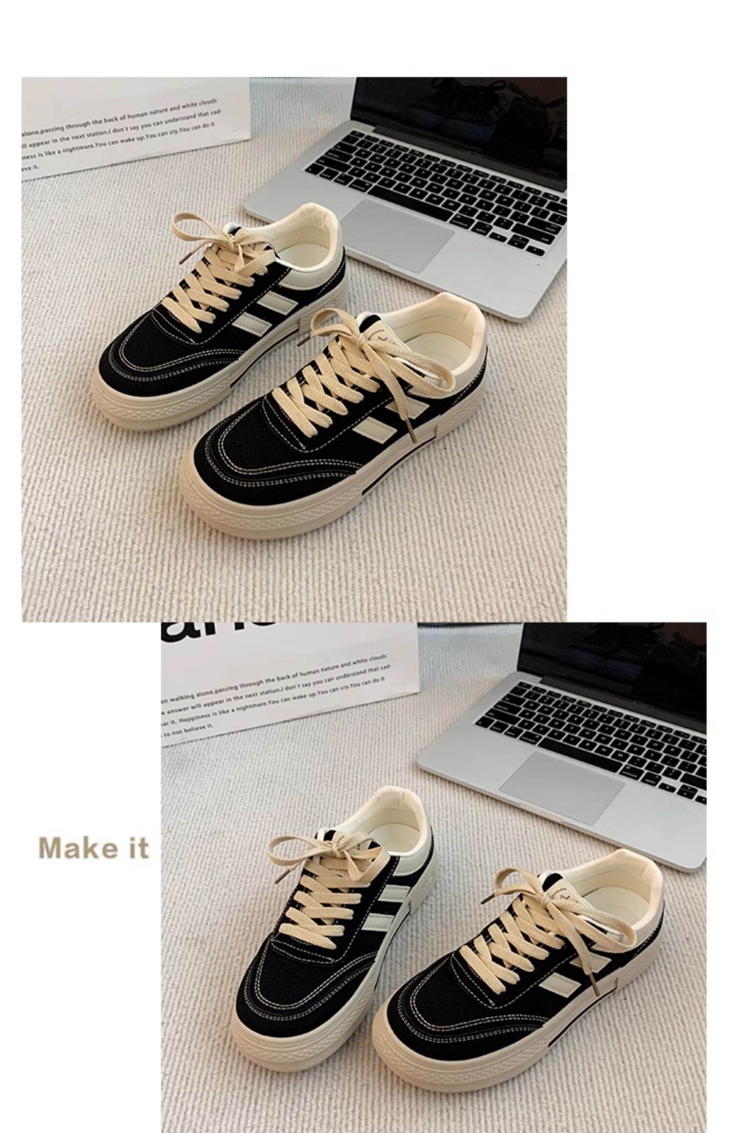 Black Canvas Sneakers Women's Casual Breathable Sports Shoes Spring New Style Versatile Flat Shoes Comfortable Low Top round Toe · v7