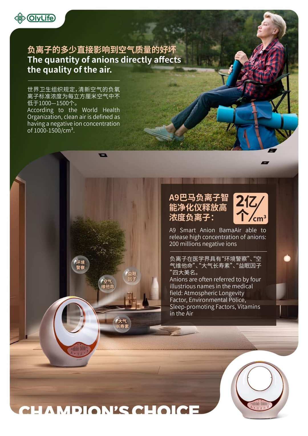 OlyLife A9 BamaAir オリーライフイオン発生器 空気清浄機