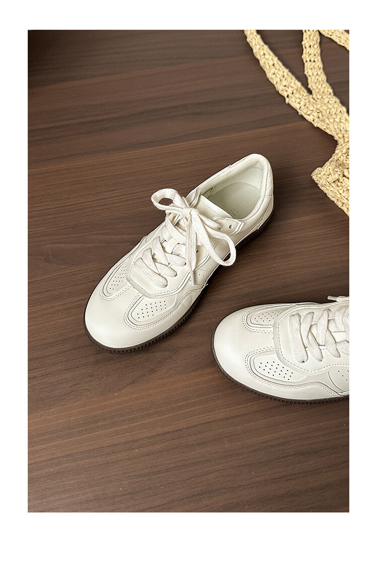 Classic Genuine Leather Flat Bottom Sports Shoes Women's Casual Fashion Sneakers Easy to Wear Cross Buckle round Toe Rubber Sole · v8